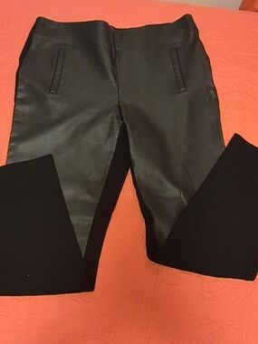 Chico's Black Faux Leather-Front & Knit Back Dress Pants